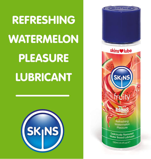 Reaquav8 4.4 Oz (130ml) Skins Watermelon Flavoured Water Based Condom Compatible Lubricant with Technology Fl