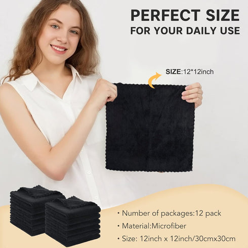 SUNLAND Microfiber Face Cloth, Reusable Makeup Remover Facial Cleansing Towel, 12 Pack Black