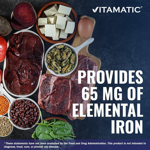 Vitamatic Ferrous Sulphate 325 mg + Vitamin C 100 mg - 250 Coated Tablets High Potency Iron Supplement Made in USA