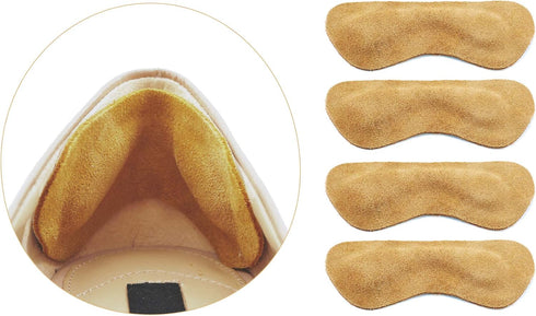 Premium Leather Heel Grips, Liner Cushions Inserts for Shoes Too Big, Khaki, 3 Pairs (0.35 inch Thicker)