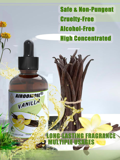 Vanilla Bean Essential Oil Warm Scented Oils for Air Freshener, Diffuser, Candle Making, 4 Fl Oz