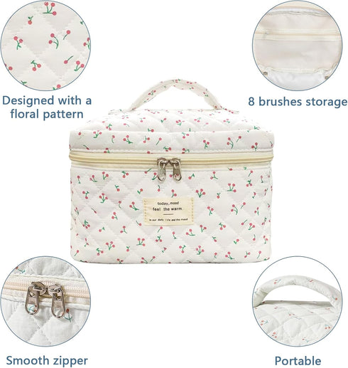 Large Cute Makeup Bag for Women, Floral Coquette Aesthetic Toiletry Organizer Bag for Travel