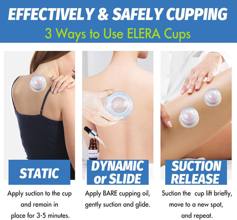 ELERA XL Silicone Cupping Therapy Sets, Professionally Designed Chinese Massage Cups for Joint Pain Relief