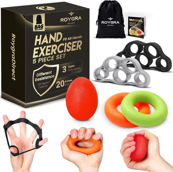 roygra Grip Strength Trainer (5 Pack) - Forearm Strengthener, Hand Strengthening Devices for Physical Therapy