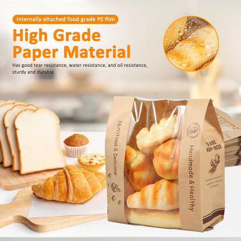 Kandishiex 100Pcs Packaging Packaging US Bread Bags Paper with Window Brown Paper Bread Bags Food Grade Bread Paper