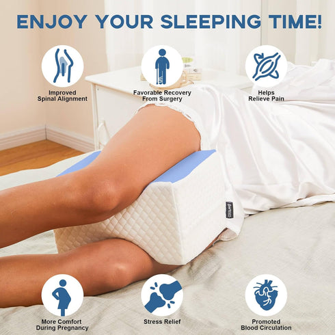 Knee Pillow for Side Sleepers, Leg & Knee Support Pillow, Smooth Spine Memory Foam Alignment Pillow for Hip Pain &