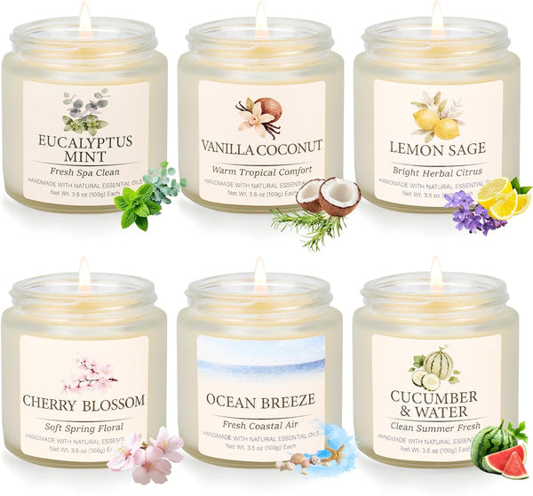Spring Summer Scented Candles Set, Soy Candles for Home, 6 Pack Candle
