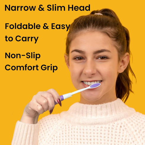 4 Pack Comfort Hold Travel Toothbrush, Folding Medium Bristle Brushes, Compact Size, TSA Approved