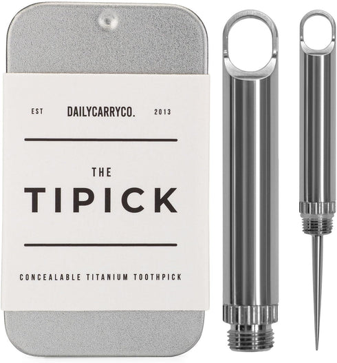 DAILYCARRYCO. Titanium Toothpick Holder TiPick - Portable Metal Travel Toothpick - Compact EDC Micro Toothpick,