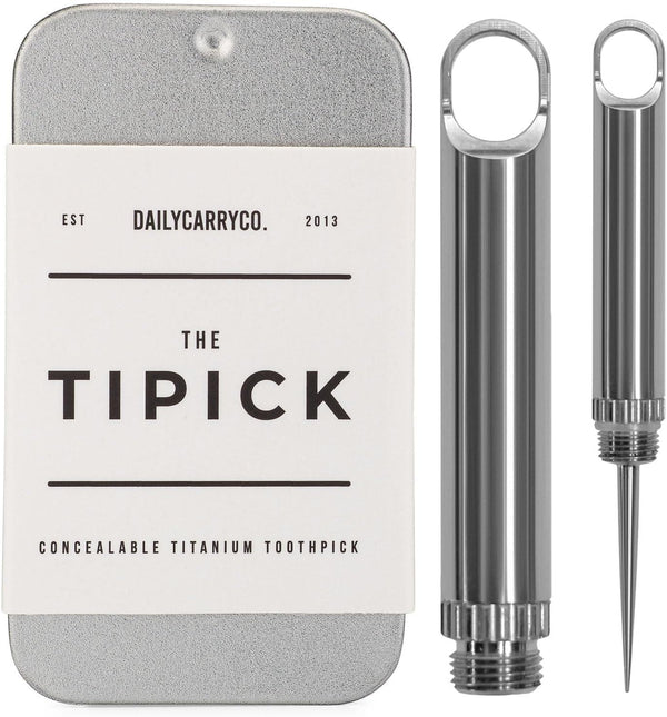 DAILYCARRYCO. Titanium Toothpick Holder TiPick - Portable Metal Travel Toothpick - Compact EDC Micro Toothpick,