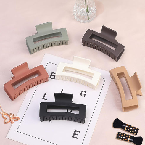 Sisiaipu 3.5 Inch Medium Hair Claw Clips - 6 Pack Brown Square Claw Clips for Women Hair Accessories for Girls