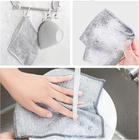 2024 New Multipurpose Cleaning Sponges, 6 Pack Wire Dishwashing Rags for Non-Stick Cookware, Easy Rinsing