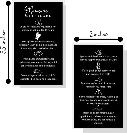 Manicure Aftercare Instruction Cards | 50 Pack | 2x3.5" inch Business Card Size | Nail Salon Handout | Nail Care | Nail Artist Supplies | Black and White Design by Lashicorn