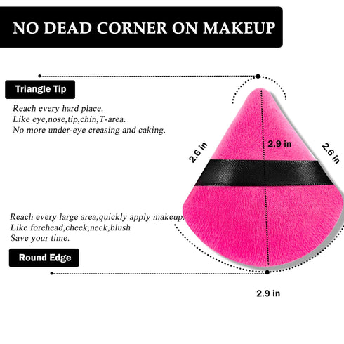Powder Puffs for Face Powder, 15 PCS Triangle Velvety Soft Reusable Makeup Puff for Powder and Liquids, Black & Rose Red