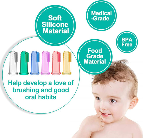 Baby Toothbrush Set, 6 Pcs Soft Silicone Finger Toothbrush for Newborns, 0-6 Months, 6-12 Months with Boxes