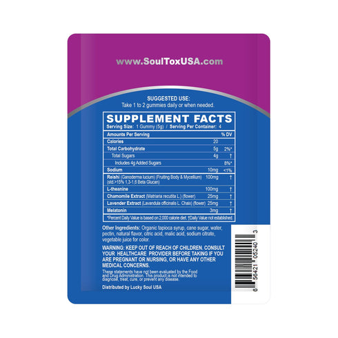 Soultox Sleep Mushroom Gummy Packs - Berry Flavor - Reishi Mushrooms & Melatonin - All-Natural Vegan