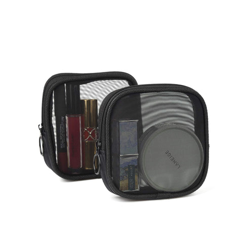Patu Mesh Travel Toiletry Bag, Portable Shaving Washing Kits Organizer, Pack of 2 (Size S), Black