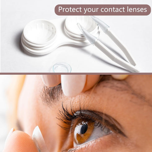 2 Pack Travel Contact Lens Case Kit, Portable Eye Case with Mirror, Remover Tool, Tweezers & Solution Bottle