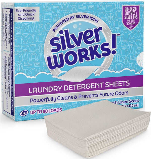 Premium Laundry Detergent Sheets, Silver Ion Odor Elimination Technology, 40 Sheets, Powerfully Clean.