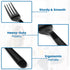 50 ct Black Plastic Utensils Set, Heavy Duty Disposable Cutlery Pack with Wrapped Napkin and Salt/Pepper