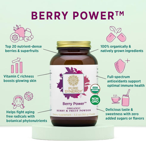 PURE SYNERGY Berry Power, Organic Berry and Fruit Powder, Antioxidant Supplement with Acai, Camu Camu, Wild Blueberry