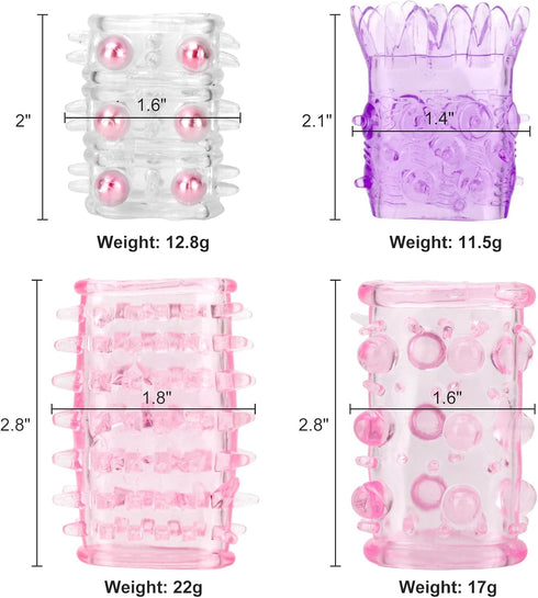 ReptiLeisure 4 PCS Reusable Penis Sleeves, Random Color Condoms Male Cock Extender Enlarger G-Spot Stimulation Sex Toys