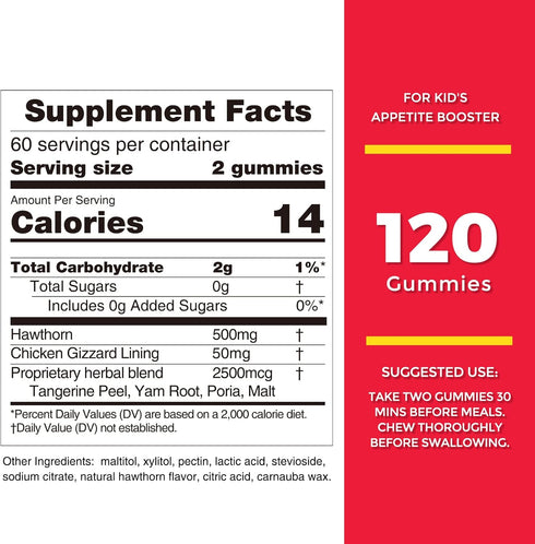 Nature's Key Appetite Booster Gummies - Support Appetite Stimulant and Weight Gainer - Hawthorn Flavor (120 Count)