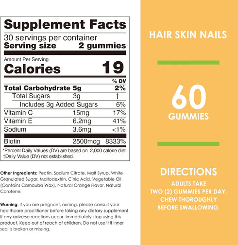 Nature's Key Biotin Gummies with Vitamin C and E, Support Hair, Nails, and Skin, Vegan, 60 Count