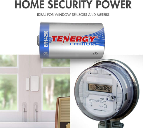 Tenergy 3.6V 1/2 1200mAh ER14250 8 Count AA Lithium Battery, Non-Rechargeable Batteries for Alarm Systems, Home