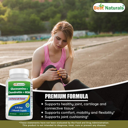 Best Naturals Glucosamine Chondroitin and MSM Non-GMO - Promotes Joint Health - 180 Count