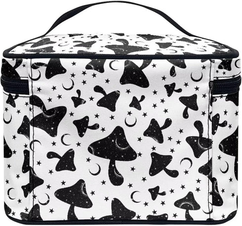 Gothic Mushroom Makeup Bag - Large Opening Design Cosmetic Organizer for Travel with Brush Compartments