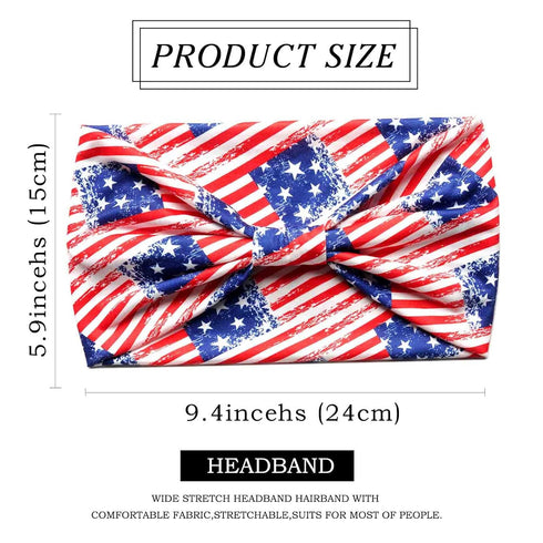 Olbye 4th of July Headbands - USA Patriotic Hair Accessories, American Flag Wide Knotted Turban Headband