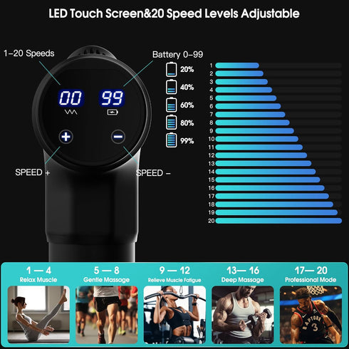AERLANG Massage Gun for Athletes, Deep Tissue Muscle Back Massage, Percussion Massager with 6 Heads & 20 Speed, Carry