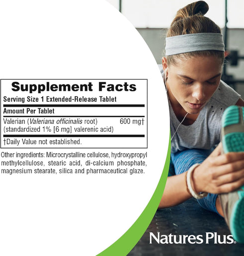 NaturesPlus Herbal Actives Valerian 600mg Extended Release, 30 Tablets, Vegetarian, Gluten Free