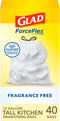 Glad Trash Bags, 13 Gallon ForceFlex Tall Kitchen Drawstring Garbage Bags, 40 Count, Package May Vary