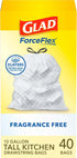 Glad Trash Bags, 13 Gallon ForceFlex Tall Kitchen Drawstring Garbage Bags, 40 Count, Package May Vary