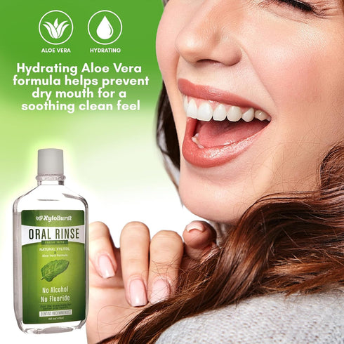 XyloBurst Fresh Breath Oral Rinse Mouth Wash, Alcohol-Free, Fluoride Free, SLS Free, Cool Mint (3 Pack 16 Ounce)