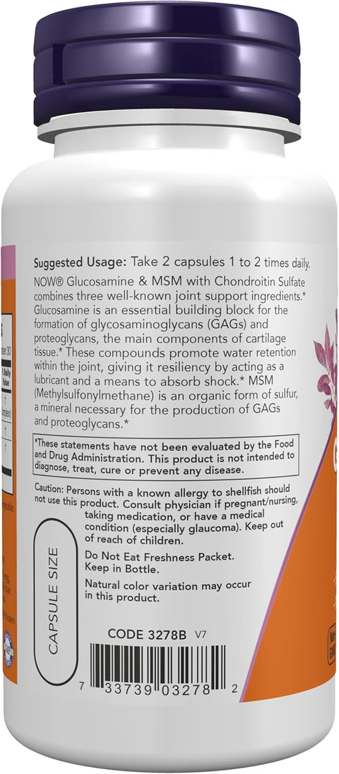 NOW Supplements Glucosamine & MSM plus Chondroitin Sulfate, Joint Health*, 60 Veg Capsules