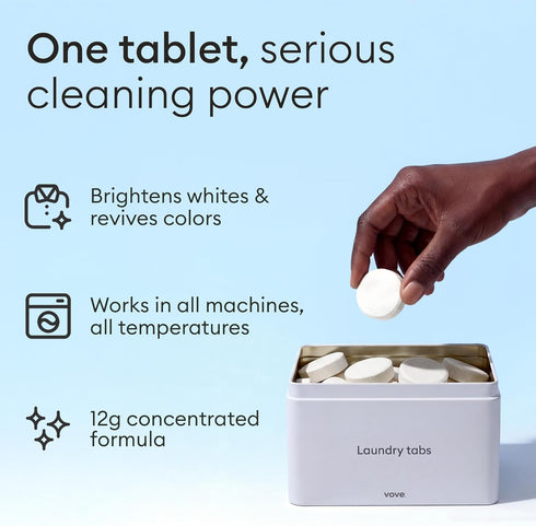 Set, 40 Vove Laundry Detergent Tablet Starter Loads with Reusable Storage Tin - Plastic-Free, PVA-Free, Zero