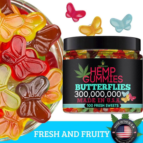 Hemp Gummies Premium - Delicious Butterflies Gummy Bears, Natural Candy for Peace and Relaxation, 100 Count