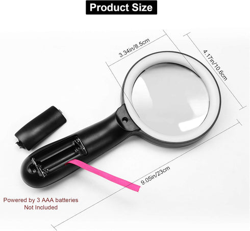Magnifying Glass with Light, 10X Handheld Large Magnifier with 12 LED Illuminated Light for Reading, Inspection, Jewelry