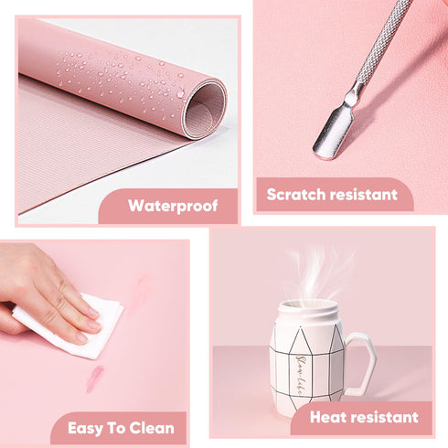 Subay Nail Art Table Mat, Soft Microfiber PU Leather Nail Hand Rest Cushion, Foldable Manicure Pad - Pink