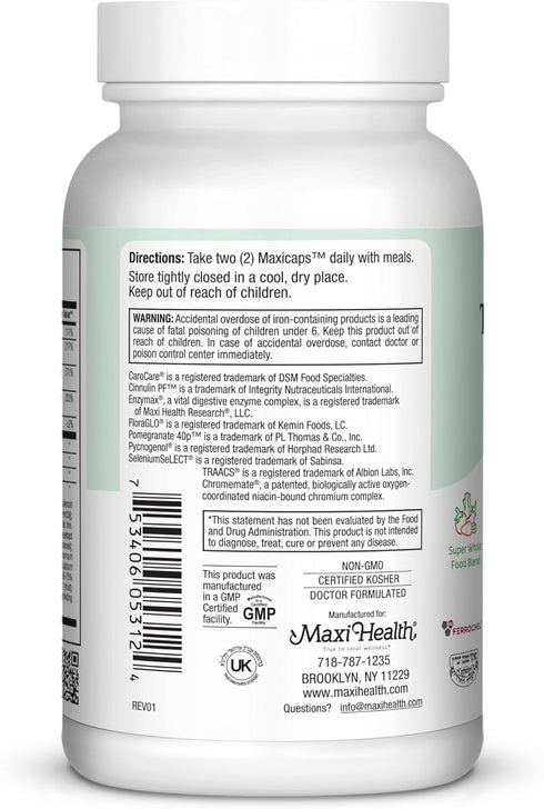 Maxi Health Two Complete Multivitamins and Minerals, Full Potency, 120 Capsules, Kosher