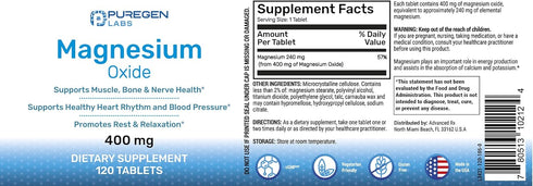 Magnesium 400mg High Potency Supplement, Magnesium Oxide for Immune Support, Muscle Recovery, 3 Pack, 360 Count