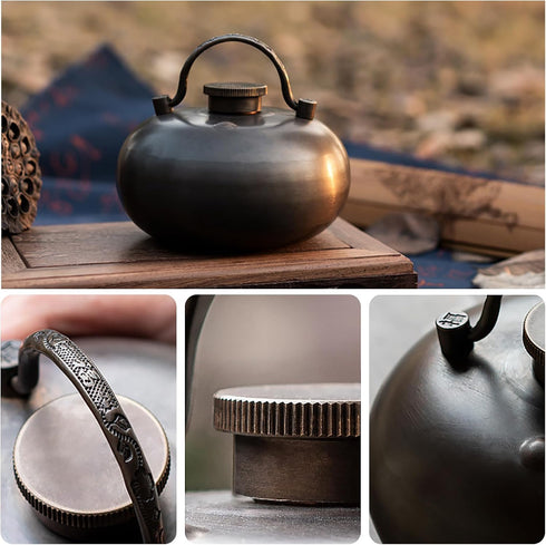LUOZIQINX 0.3L/0.6L/1.5L/1L/2L/3L Relief,0.6l Metal Copper Hot Water Bottle, Winter Hand Feet Warmer Bed Bottle