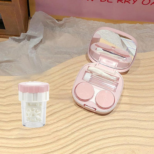 Portable Contact Lens Case with Cleaner Washer, Travel Kit with Mirror, Remover Tool, Tweezers, Solution Bottle, Mini