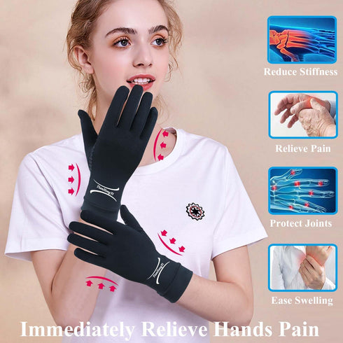 2 Pairs Copper Arthritis Gloves, Full Finger Compression Gloves for Hand Pain Relief, Touch Screen, Medium