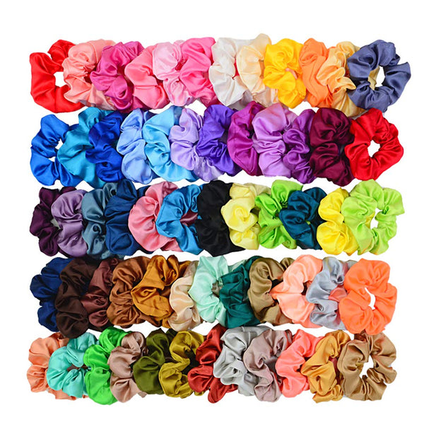 Simnice 60 Colors Large Silk Satin Hair Scrunchies, Elastic Hair Bobbles, Vintage Hair Ties Accessories for Women