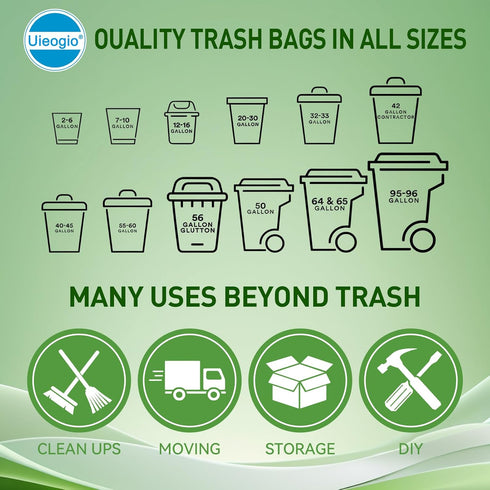 Uieogio 55-60 50 Count, 47x55 Inches (120x140cm) Gallon Heavy Duty Trash Bags - Extra Thick & Leak-Proof Contractor
