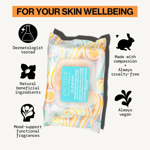 Pacifica Makeup Remover Face Wipes, Daily Cleansing & Exfoliating Towelettes, Biodegradable, 30 Count